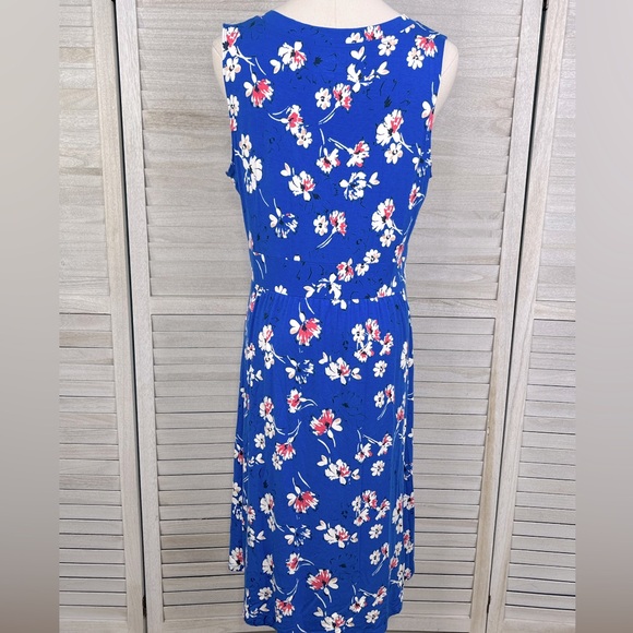L.L. BEAN Pull Over Easy Sleeveless Fit & Flare Midi Dress Blue/Floral-LP - Picture 4 of 4
